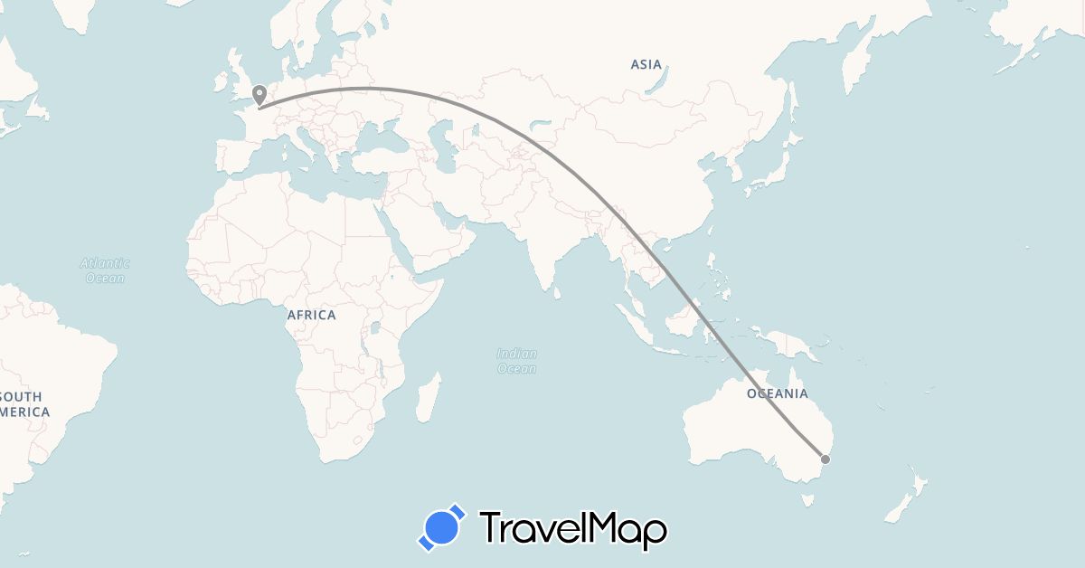 TravelMap itinerary: driving, plane in Australia, France (Europe, Oceania)